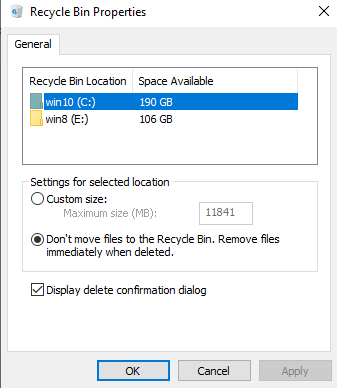 تنظیمات delete در ویندوز 10