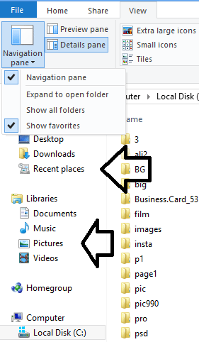 نمایش فایل و پوشه در ویندوز